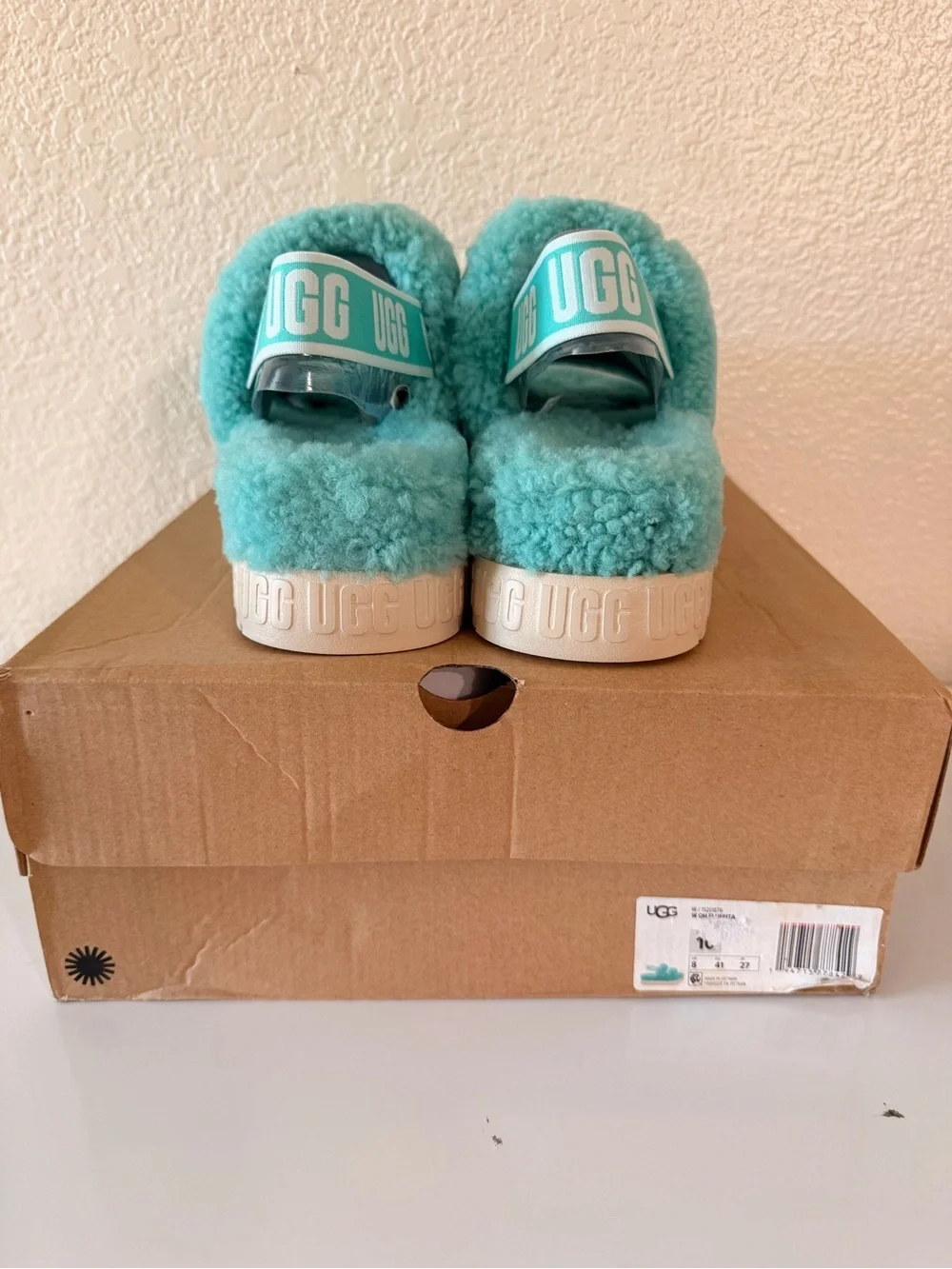UGG woman’s  Plush Teal Shearling Slide Sandals - Picture 3 of 7